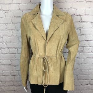 Guess Tan/Beige Leather Belted Blazer Style Jacket